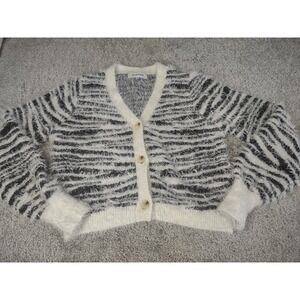 Willow & Wind Women's Size Medium Black & White Fuzzy Cardigan Sweater Y2K Retro